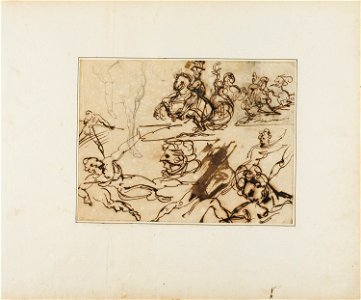 Géricault - Sheet of Sketches Lancers, Struggling Nudes, Other Subjects, 1813-14