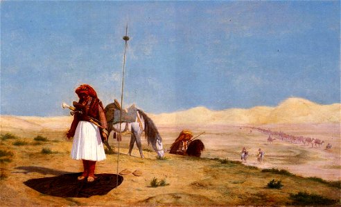 Gérôme - Prayer in the Desert. Free illustration for personal and commercial use.