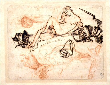 Géricault - Sheet of Studies with Michelangelo's Night, a Grenadier, and Other Sketches, c. 1816 or before