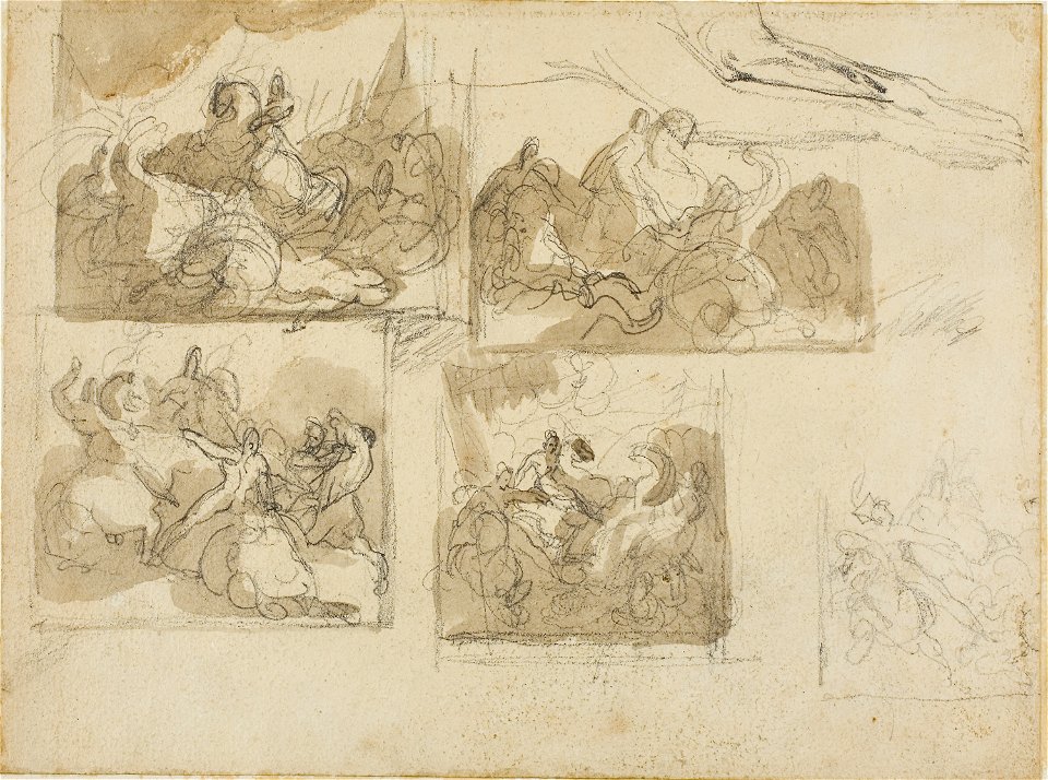 Géricault - Sketches of a Cavalry Battle and the Forepaws of a Dog, 1813-14