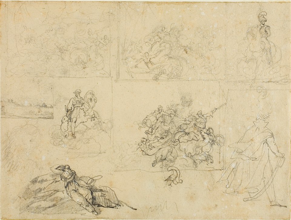 Géricault - Sketches of A Cavalry Battle, Soldiers, and a Landscape, 1813-14