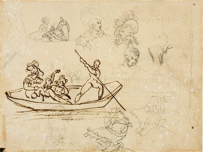 Géricault - Sketches of a Musical Boating Party and of a Woman Wearing a Tall Hat, 1813-14