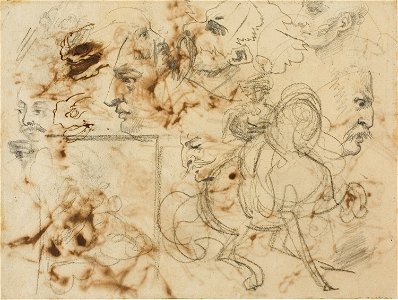 Géricault - Sketches of Men’s Faces, Horses’ Muzzles, and Mounted Soldiers, 1813-14