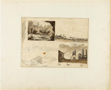 Géricault - Sheet of Sketches Four Landscapes and a Greyhound, 1813-14