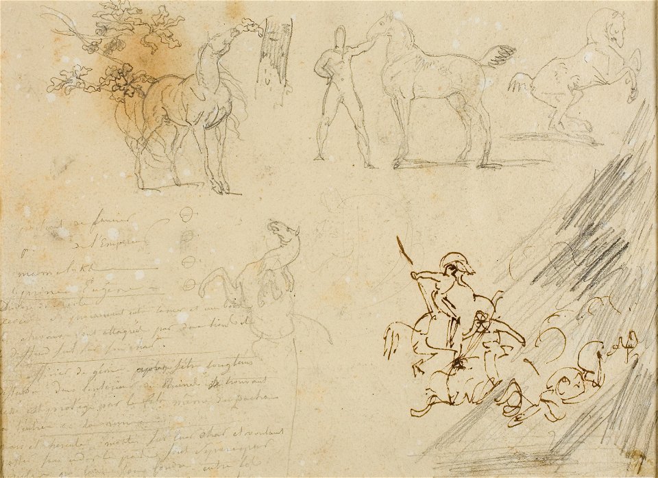 Géricault - Sketches of Horses, Groom Holding Horse, a Cavalry Battle, 1813-14
