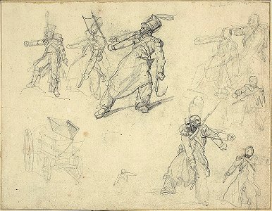 Géricault - Studies of a Grenadier and a Munitions Cart, c. 1818