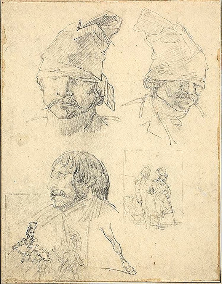Géricault - Studies of Heads and Two Compositional Studies, 1818