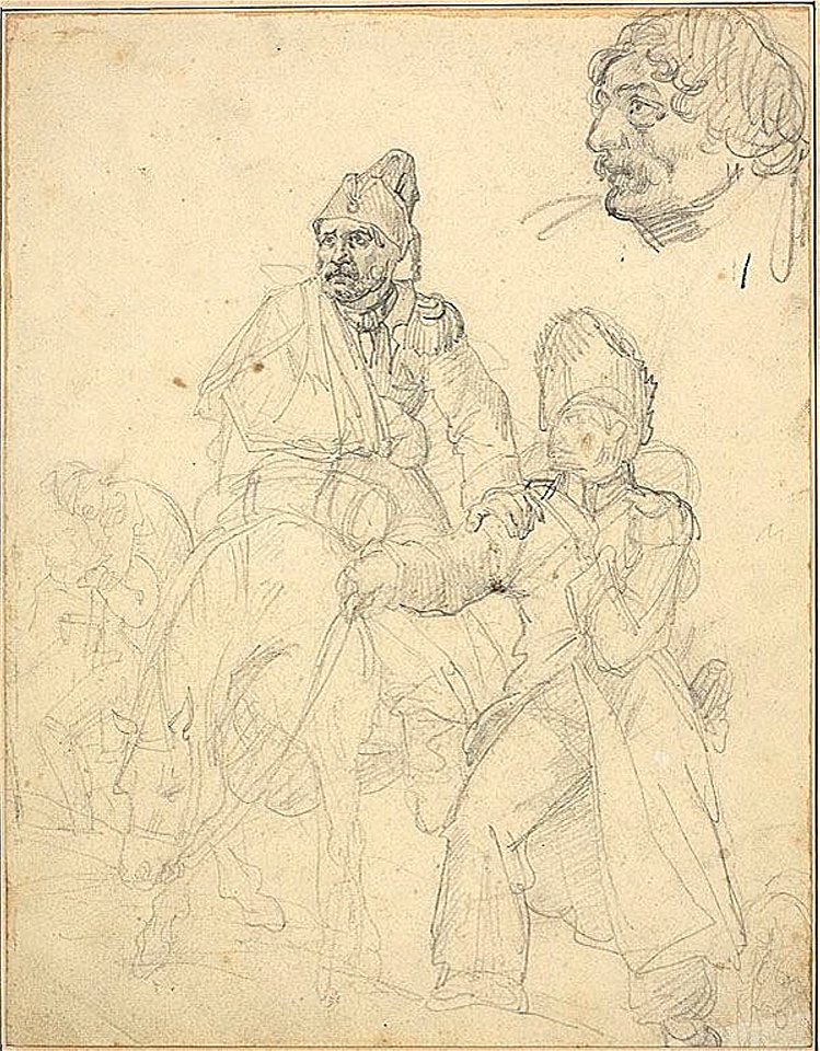 Géricault - Study of Figure Group, with Detail of Grenadier’s Head, 1818
