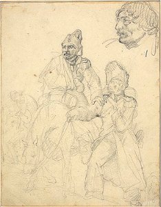 Géricault - Study of Figure Group, with Detail of Grenadier’s Head, 1818