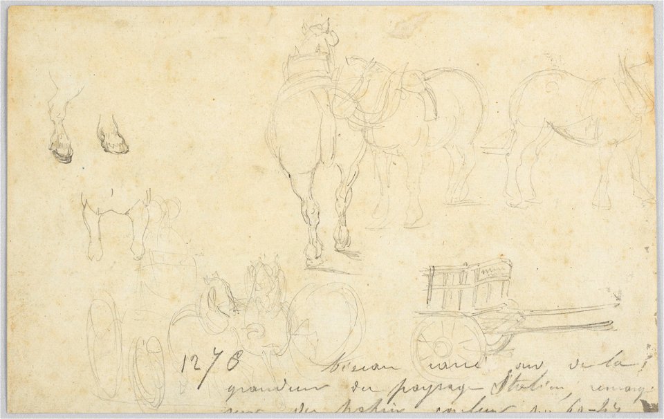 Géricault - verso Sketches of horses and a cart, 1821-1823