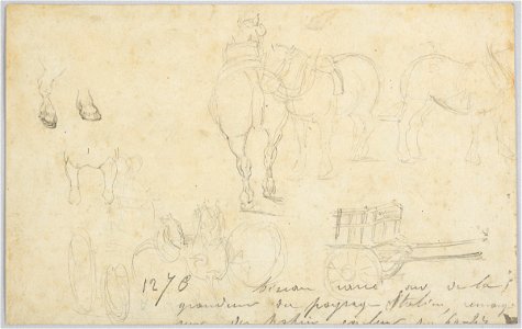 Géricault - verso Sketches of horses and a cart, 1821-1823