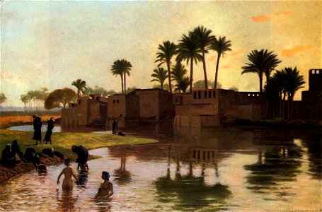 Gérôme - Bathers by the Edge of a River. Free illustration for personal and commercial use.