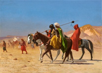 Gérôme--Riders Crossing the Desert--1870--private collection. Free illustration for personal and commercial use.