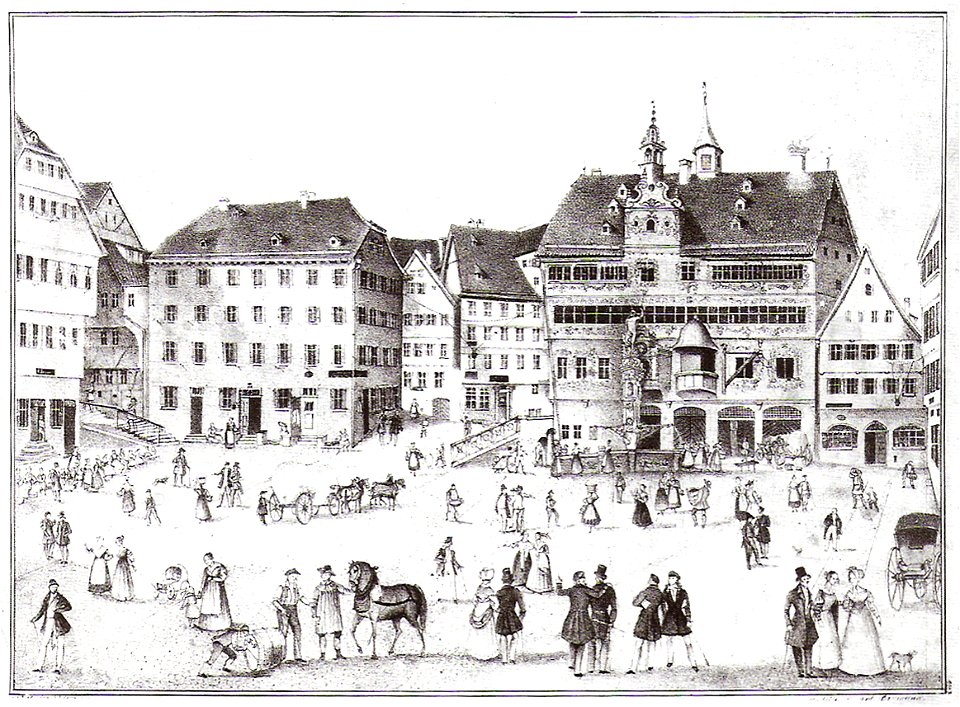 H Baumann (Kopie nach G. Hezel) - Marktplatz 1825 - Gouache 1897 Inv.216 (SW233)