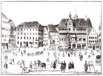 H Baumann (Kopie nach G. Hezel) - Marktplatz 1825 - Gouache 1897 Inv.216 (SW233)