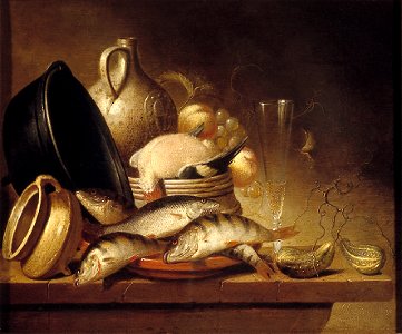 H. van Steenwijck - Stilleven met vis, kookpot en andere objecten - NK2410 - Delft Municipal Museums