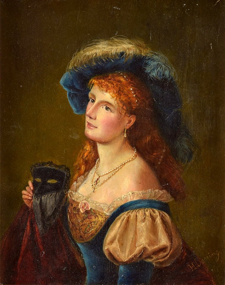 H Doering Rothaarige Frau mit Maske