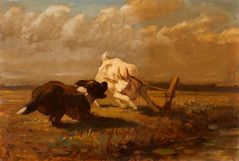 H. Ronner-Knip - Geit en hond aan het vechten - E472 - Cultural Heritage Agency of the Netherlands Art Collection