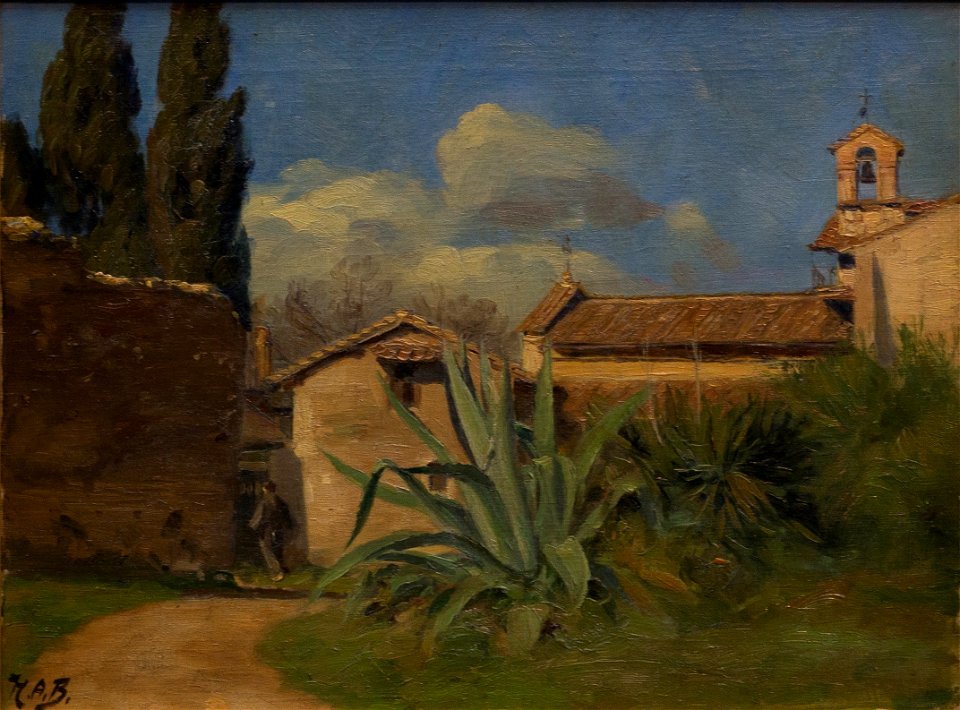H.A. Brendekilde, Italiensk klosterhave med stor agave, udateret