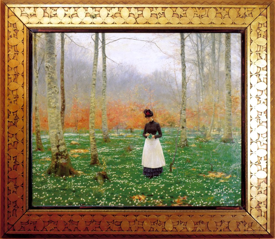 H.A. Brendekilde, Kvinde der plukker Anemoner, 1888, privateje