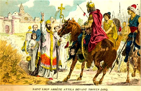 H. Grobet - Saint Loup arrête Attila devant Troyes (451)