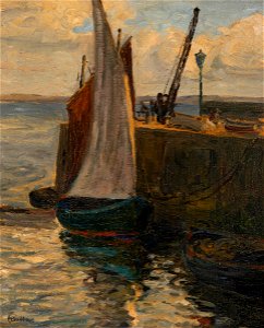 H I Babbage - Untitled (Sailing Boat tied to a Wharf, St Ives) - Sarjeant Gallery