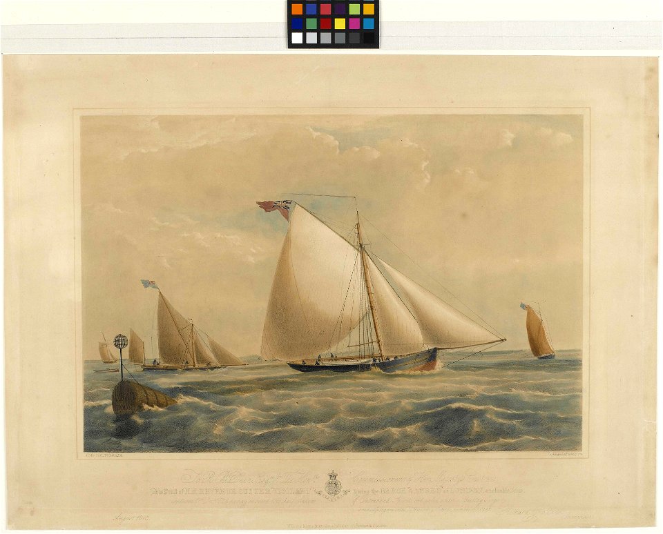 H.M. Revenue Cutter Vigilant towing the Barque Alfred of London, a valuable Prize captured 17th Dec 1828 having on board 1010 half Ankers of Contraband Spirits concealed under a Coasting Cargo RMG PY0828