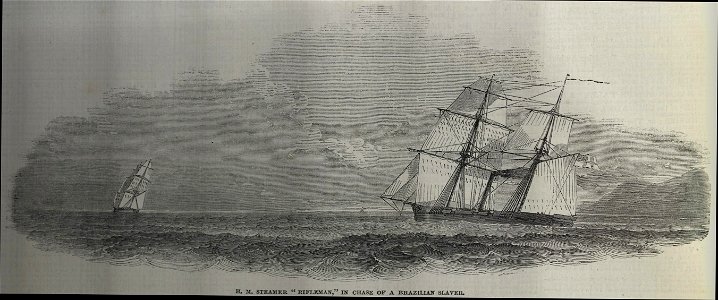 H.M. Steamer Rifleman in chase of a Brazilian Slaver - ILN 1850 12 14 0468