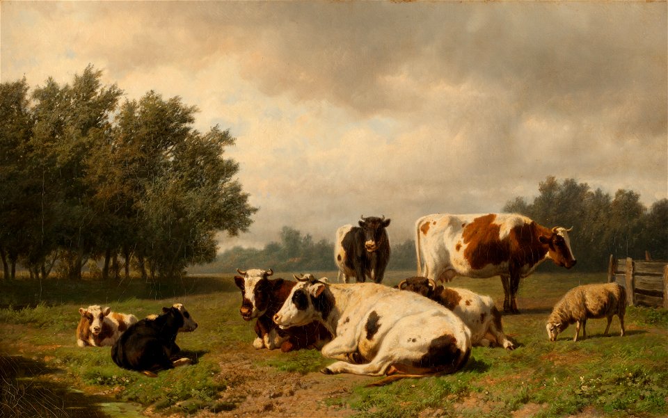 H. Savrij - Koeien en schapen in een weide - NK2273 - Cultural Heritage Agency of the Netherlands Art Collection