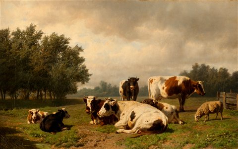 H. Savrij - Koeien en schapen in een weide - NK2273 - Cultural Heritage Agency of the Netherlands Art Collection