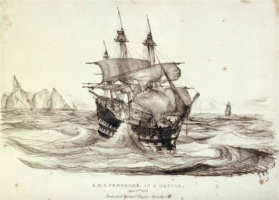 H.M.S Pembroke in a squall April 12th 1839, Dedicated to Captn Fairfax Moresby, C.B RMG PU6084