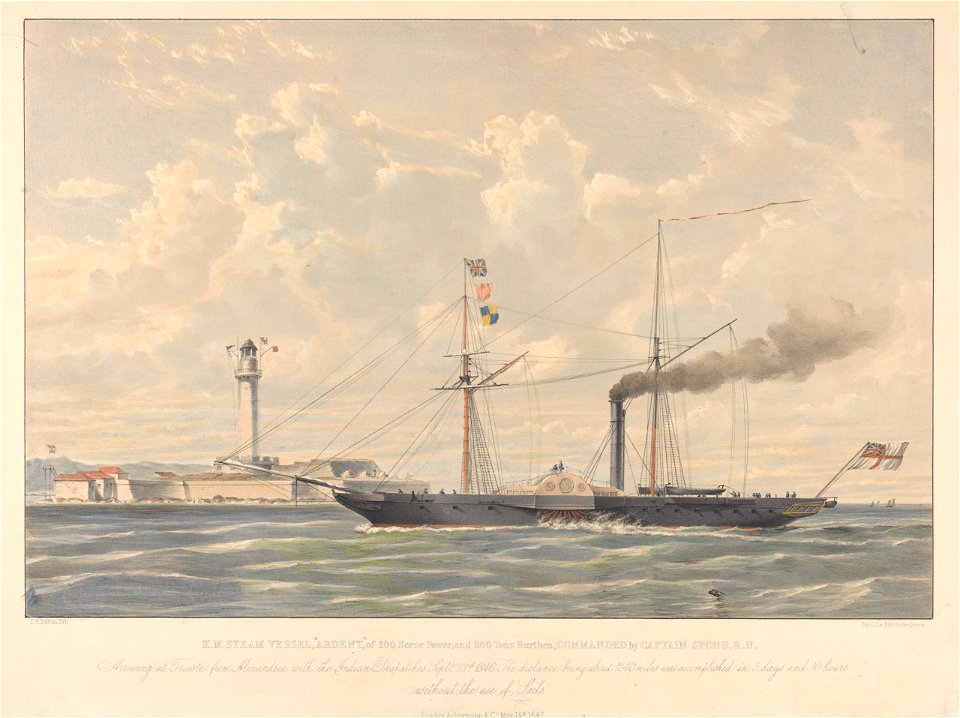 H.M. Steam Vessel Ardent - Arrivng at Trieste from Alexandria with the Indian Despatches Septr 28th 1846 RMG PY0908
