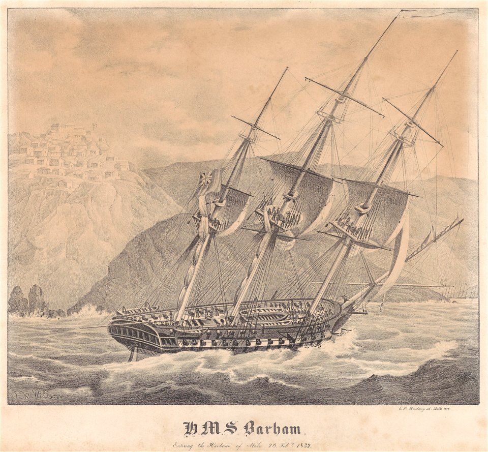H.M.S. Barham entering the Harbour of Milo 26 Febry 1832 RMG PY0780