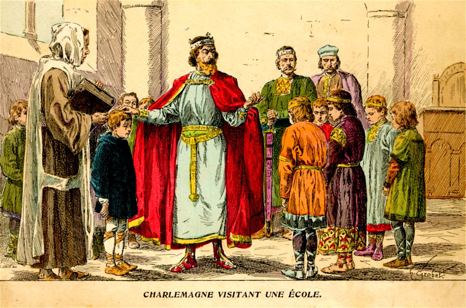 H. Grobet - Charlemagne visitant une école