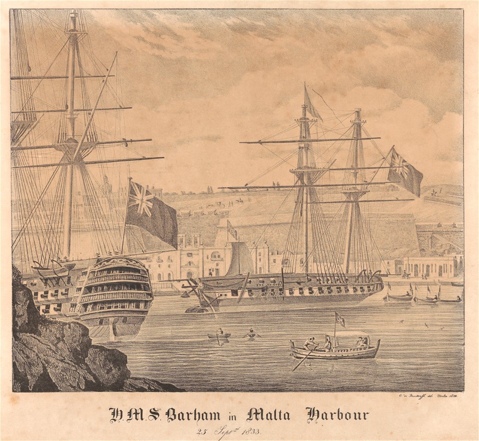H.M.S. Barham in Malta Harbour 25 Septmb 1833 RMG PY0783