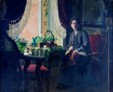 H.A. Brendekilde, Interiør med kvinde, 1905