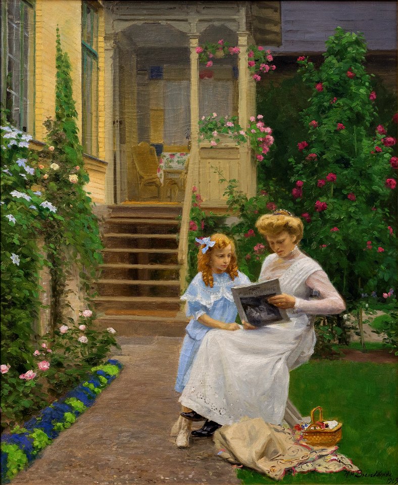 H.A. Brendekilde, To søstre i en have, 1909