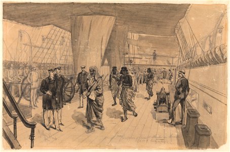 H.M.S. Euryalus Reception of friendly sheiks on board. Suez 2nd August 1882 RMG PY0983