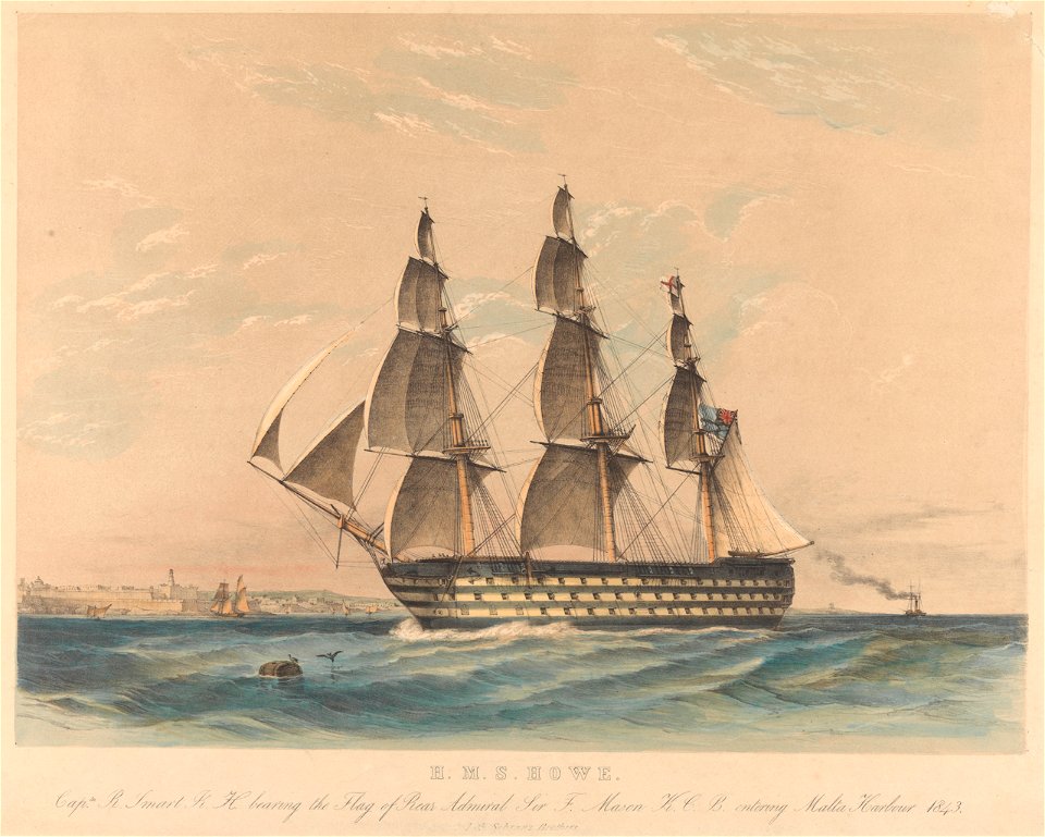 H.M.S. Howe - entering Malta Harbour 1843 RMG PY0793