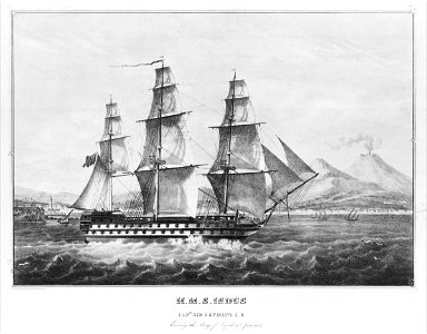 H.M.S. Indus Captn. Sir I. Stirling C.B. leaving the Bay of Naples 13th June 1843 RMG X0322