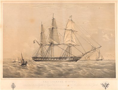 H.M.S. Leander, 50 guns, appointed to convey the Royal Commissioners to the Exhibition at New York RMG PY0943. Free illustration for personal and commercial use.