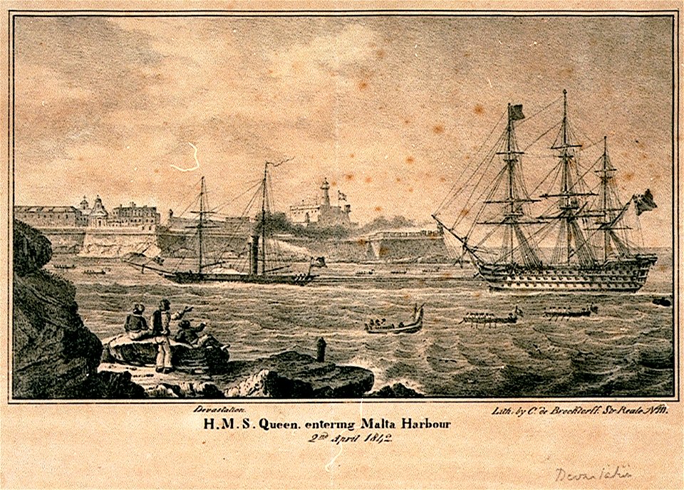 H.M.S. Queen entering Harbour 2nd April 1842. Devastation RMG PU6177