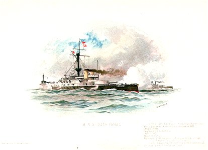 H.M.S. Sans Pareil Steel 1st Class Battleship. Built at The Thames Iron Works, Blackwall, and completed for sea in 1889. Length 340ft.Displacement 10, 470 tons. I.H.P. 14, 000. Speed 17.2 knots. Armament 2 111 ton guns, RMG PU6304