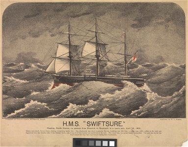 H.M.S. Swiftsure Flagship, Pacific Station, on passage from Honolulu to Esquimalt, in a heavy gale, April 7th, 1883 RMG PW8169