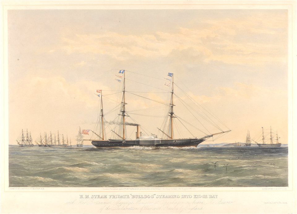 H.M. Steam Frigate Bulldog steaming into Kioge Bay with Her Britannic Majesty's Minister at Copenhagen on board - The Bearer of the Declaration of War with Russia by England RMG PY0933