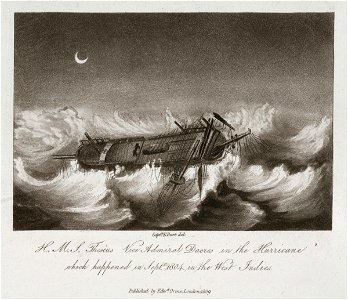 H.M.S. Theseus Vice Admiral Dacres, in the Hurricane which happened in Septr 1804, in the West Indies. Plate 3 RMG PU6029