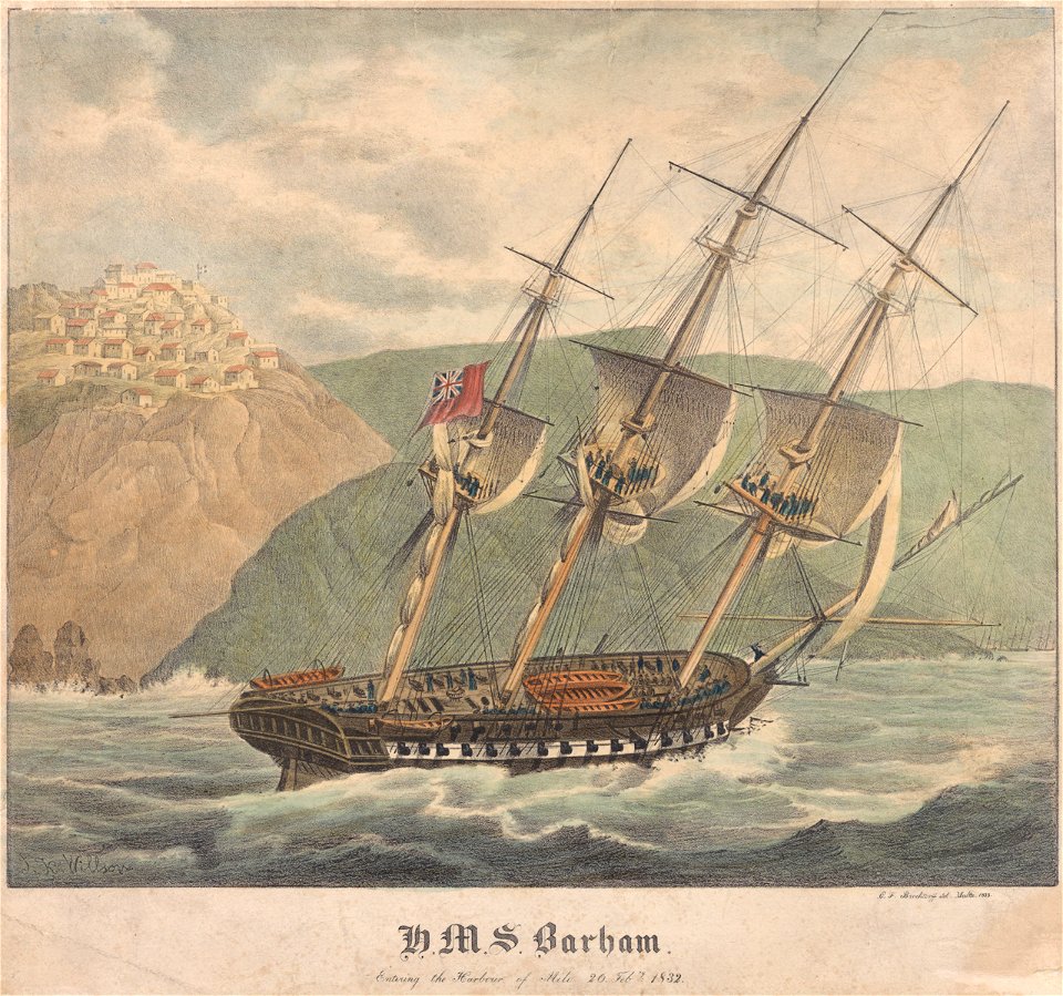 H.M.S. Barham Entering the Harbour of Milo 26 Febry 1832 RMG PY0776