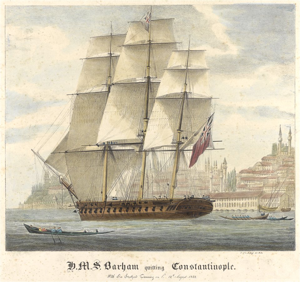 H.M.S. Barham quitting Constantinople With Sir Stratford Canning on bd. 12th August 1832 RMG PY0777