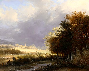 Remigius Adrianus Haanen - Figures on a country road, a storm approaching