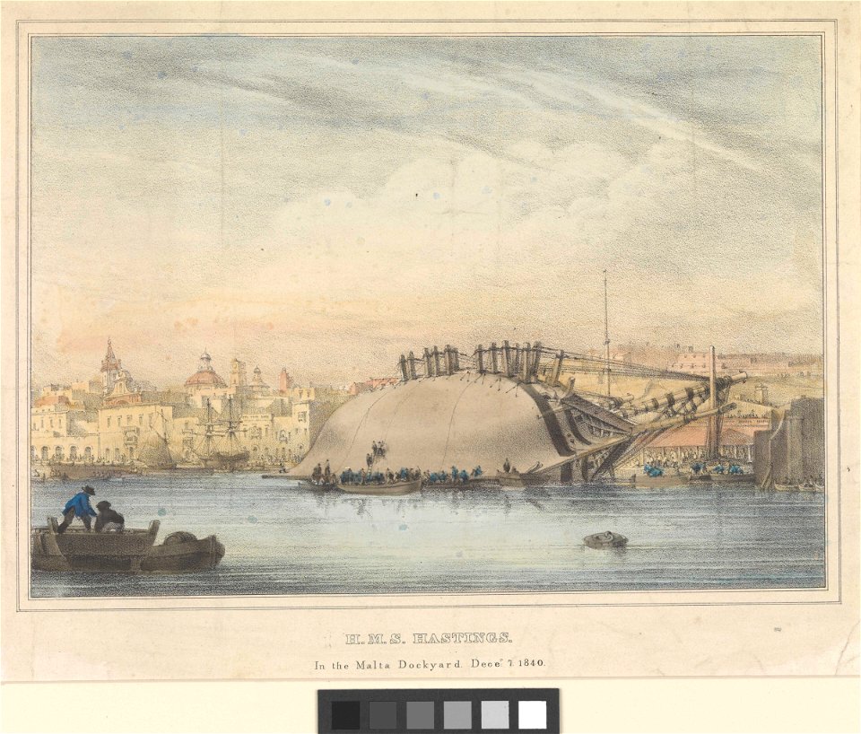 H.M.S. Hastings In the Malta Dockyard December 7 1840 RMG PW8030
